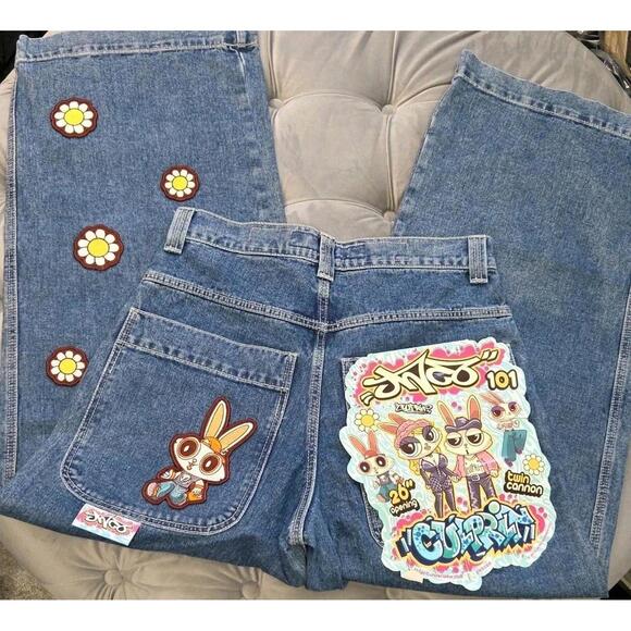 JNCO Jinco Los Angeles W101 Twin Cannon Wide Leg Dark Womens Jeans 32 X 34 New - Picture 1 of 15